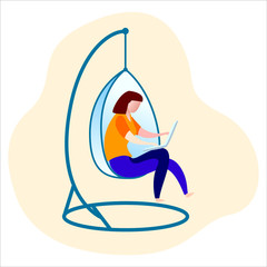 Work from Home women sitting in hanging chair working with laptop