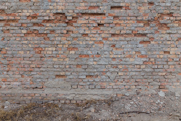 Dirty uneven brickwall texture background or backdrop with stains and cement smears