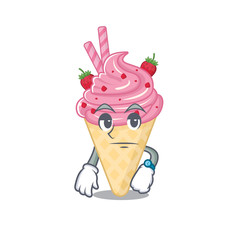 Mascot design of strawberry ice cream showing waiting gesture