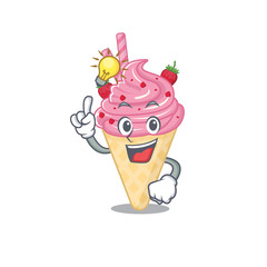 Mascot character design of strawberry ice cream with has an idea smart gesture