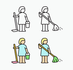 Cleaning lady icon. Vector illustration in flat style.