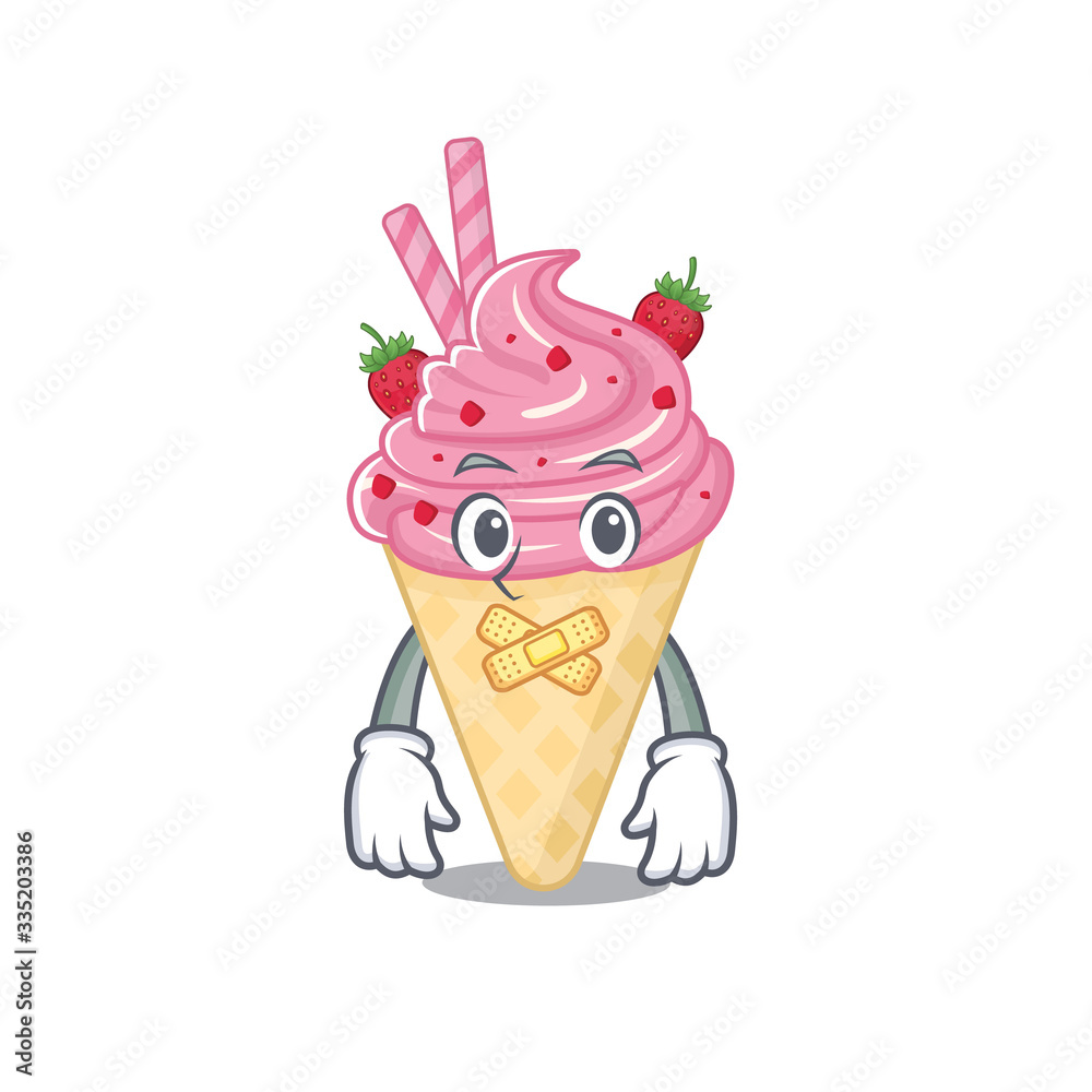 Poster strawberry ice cream cartoon character style with mysterious silent gesture