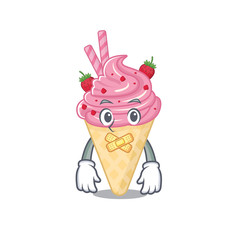 strawberry ice cream cartoon character style with mysterious silent gesture