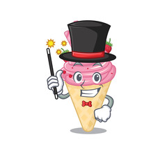 An attractive Magician of strawberry ice cream cartoon design