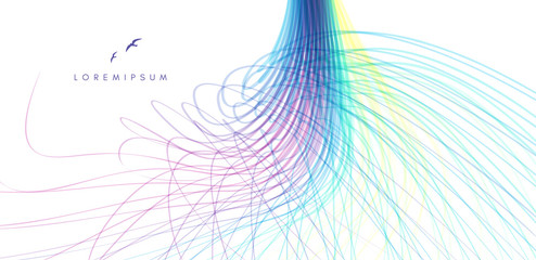 Curved lines with perspective effect. Optical fiber. 3d abstract background. Vector illustration.