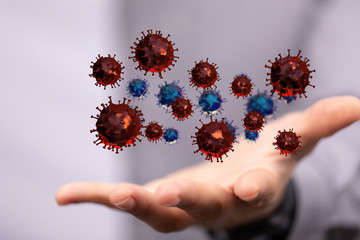 Group of virus cells. 3D illustration of Coronavirus cells.