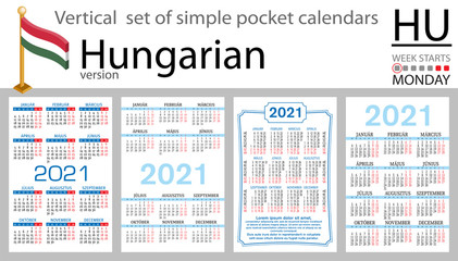 Hungarian vertical pocket calendar for 2021