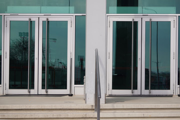 Fototapeta premium Krakow Poland 03.31.2020: Empty Mall entrance during the pandemic coronavirus. Restriction of movement and trade in Europe, under quarantine.
