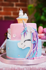 Pink and Blue Cake with Unicorn