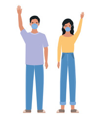 Man and woman with medical masks vector design