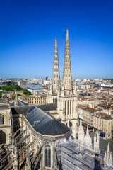City of Bordeaux and Saint-Andre Cathedral Aerial view, France
