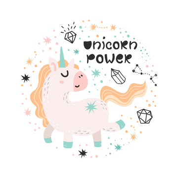Cute poster with cute unicorn.