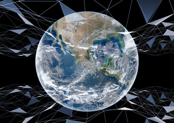 Abstract background plexus effect 3D surface
Connection Digital Communication Technology Network Concept. Earth image provided by Nasa.Elements of this image furnished by NASA