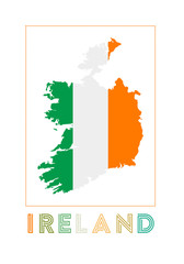 Ireland Logo. Map of Ireland with country name and flag. Beautiful vector illustration.