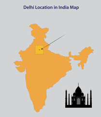 Architectural memory of Delhi.Vector illustration of Delhi map.