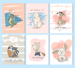 Cute animals card with bunny,bear and dog