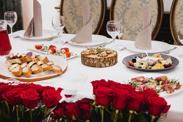 Preserved table with food and flowers