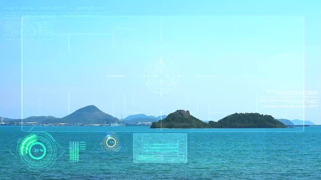 AI radar is scanning to analysis information of the geological resources on the island