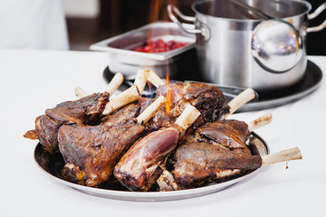 cooked and juicy meat with fire