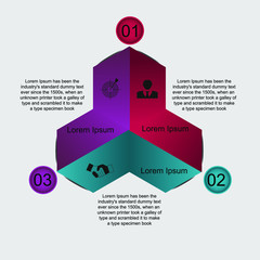 Business data visualization, infographics. Scheme of the process of elements with the help of graphics, diagrams in three stages, numbers, variants, parts. Business vector for presentation.