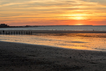 Beauty sunset view from beach in Saint Malo,  Brittany, France