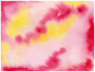abstract texture background with watercolor splashes, watercolor gunge illustration in pink and yellow hues