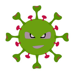 funny green Coronavirus , vector in flat design , no effects.