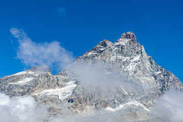 peak of the matterhorn immersed in clouds(Cervino), Breuil-Cervinia, Aosta Valley, Italy