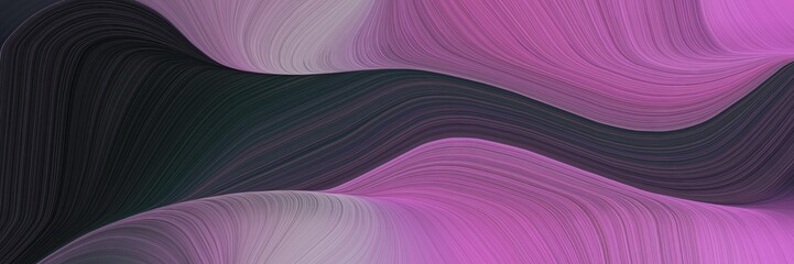 landscape orientation graphic with waves. elegant curvy swirl waves background design with very dark blue, medium orchid and antique fuchsia color