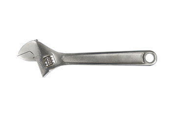 An isolated steel wrench on a white background