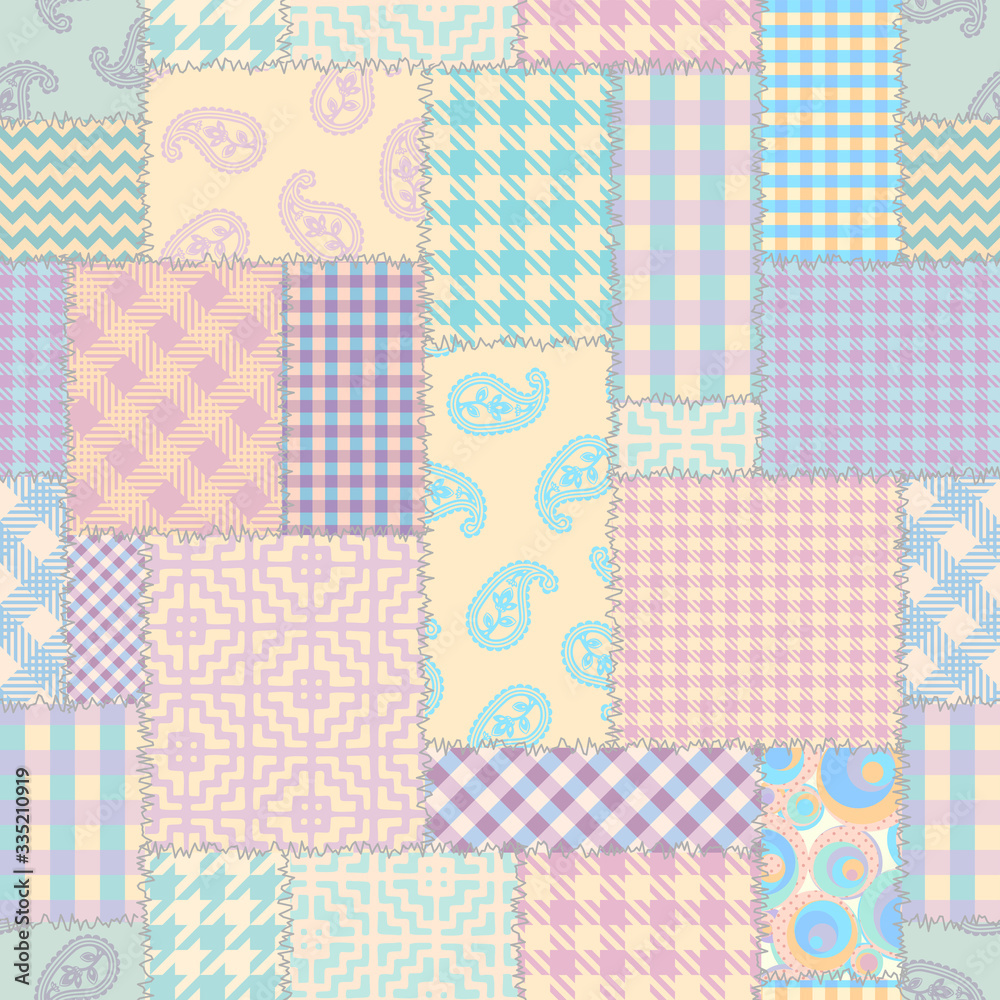 Poster Seamless background pattern. Textile patchwork pattern in pastel colors. Vector image