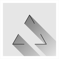 Geometrical triangle icon in gray color with shadow.