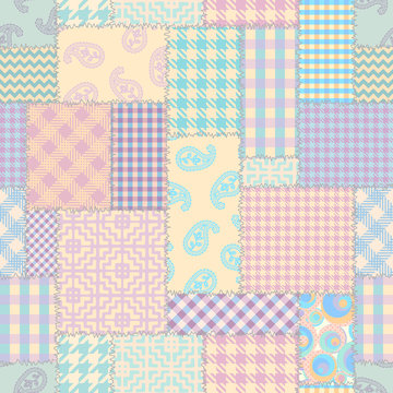 Seamless background pattern. Textile patchwork pattern in pastel colors. Vector image