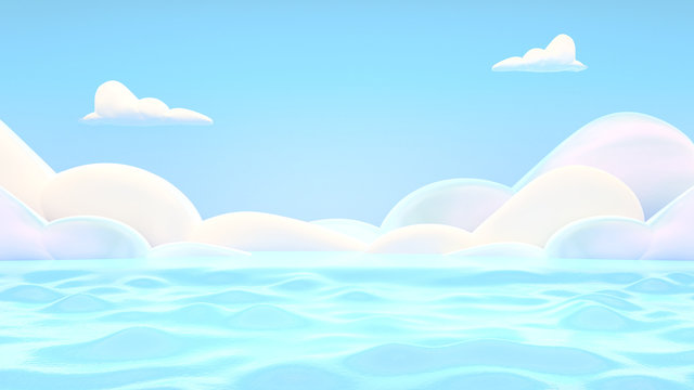 Cartoon ocean scene during daytime. 3d rendering picture.