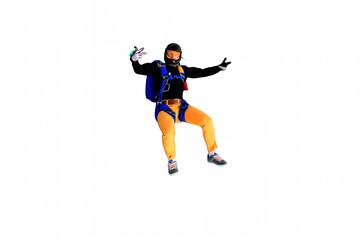 Fototapeta na wymiar Adrenaline. Extreme sky for free people. No rules in open air. Parachutist in professional suit is in free fall. Skydiving is a sport of the future. 