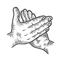 Applause, male palms. Sketch scratch board imitation.