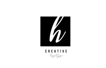 H simple black and white square alphabet letter logo icon design for company and business