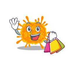 Rich and famous nobecovirus cartoon character holding shopping bags