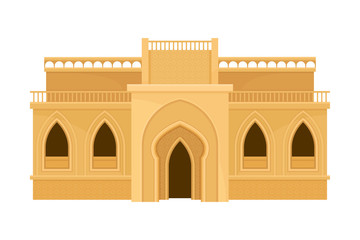 Islamic Architecture with Pointed Arches and Geometric Patterned Ornament Vector Illustration