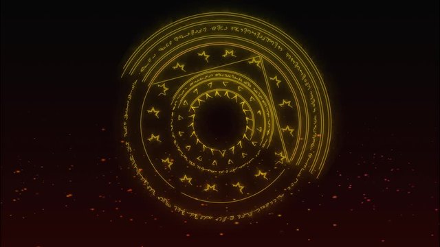 magic triangle and square light orange flame energy rotate and fire spark background