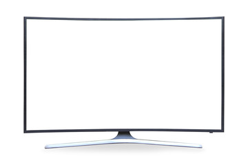Curved TV 4K flat screen lcd or oled, plasma realistic, White blank HD monitor mockup, Modern video...