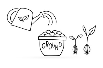 Doodle gardening equipment icon isolated on white. Outline gardening. Sketch vactor stock illustration