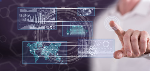 Man touching a business digital interface concept