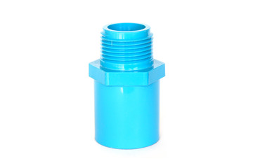 Blue pvc plastic of water pipe fitting  isolated on white background.