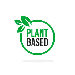 Vector Plant Based Icon Round with Leafs Flat