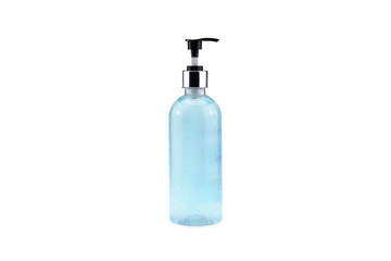 Alcohol cleaning gel. Colorful gel in plastic pump soap bottle isolated on white background with clipping path.