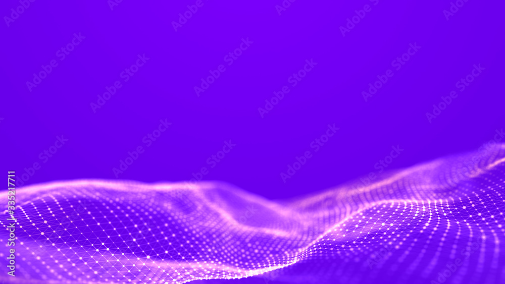 Aufkleber Color music sound waves. Futuristic dots background. Big data visualization. 3d rendering.