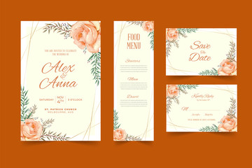 Wedding card template with beautiful watercolor floral wreath Premium Vector
