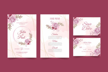 Wedding card template with beautiful watercolor floral wreath Premium Vector
