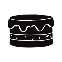 Vector pastry logo with a sweet cream cake. Cake icon or logotype for cake shop, bakery, pastry shop, confectionery, cafe, cakes house. Flat simple illustration isolated on a white background